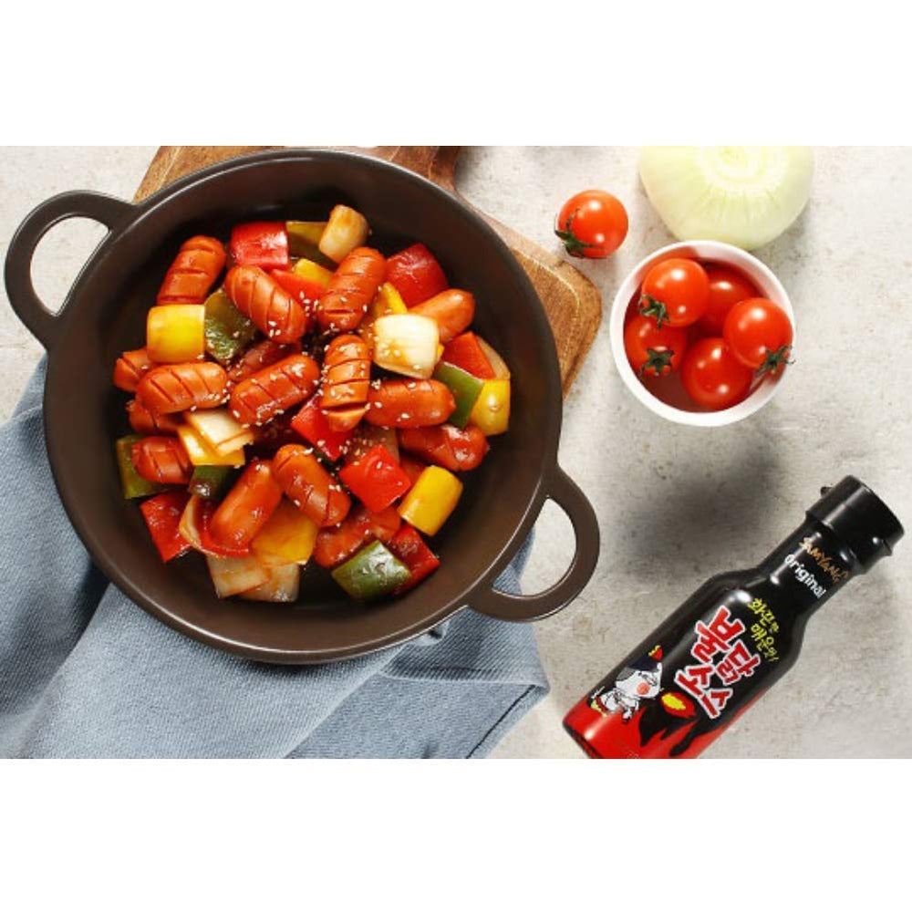 Samyang Bulldak Fire sauce packaging box with clear labeling.