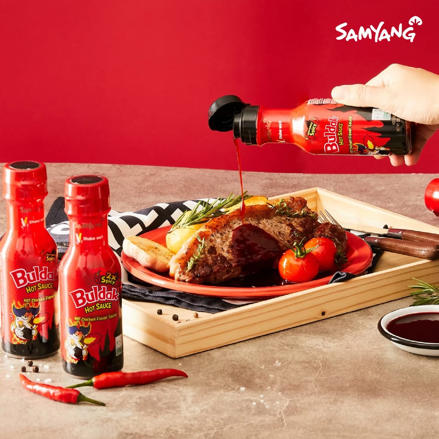 Close up of Samyang Bulldark texture with roasted chili notes