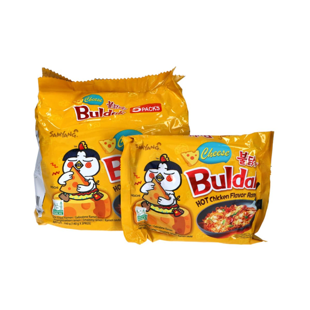 Samyang Cheese Buldak ramen hero image showing bold spice and chewy texture