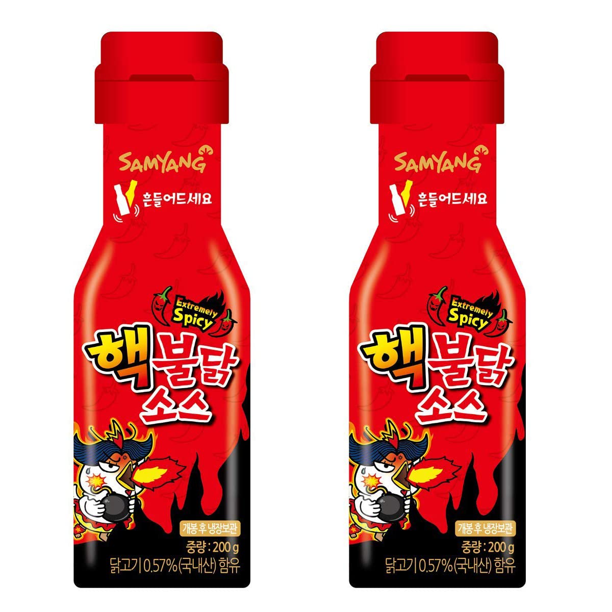 Samyang Bulldark sauce bottle front view showing bold heat and roasted glaze