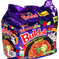Samyang Habanero Lime Buldak pack of 5 on counter, bold flavor ahead.