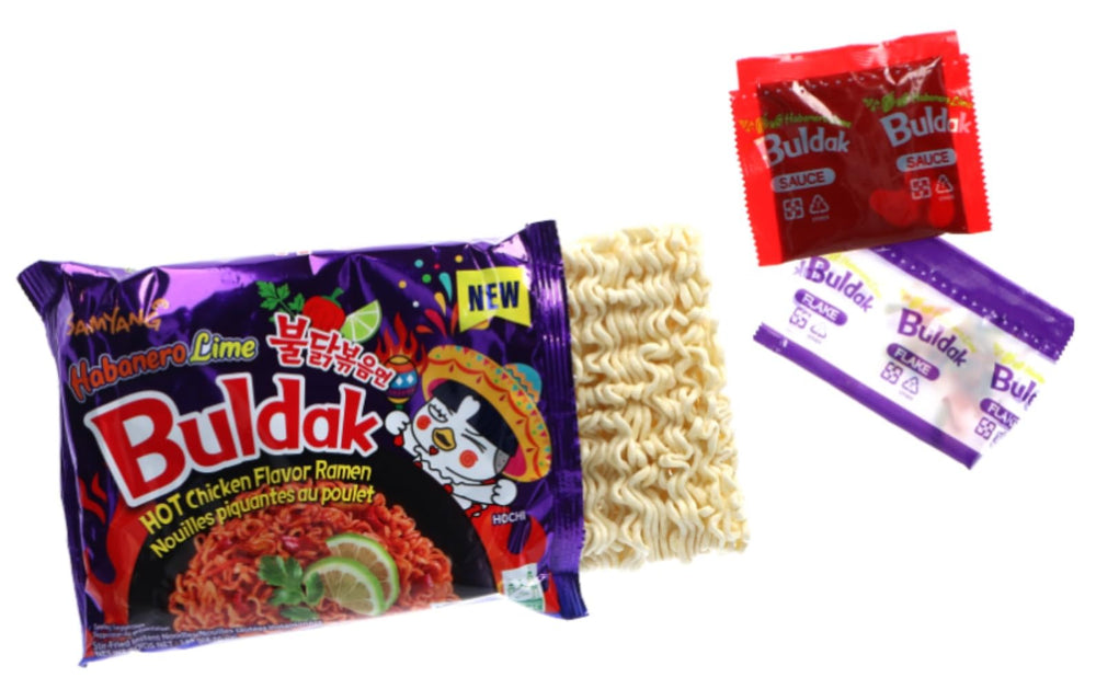 Serving bowl of ready-to-eat Samyang Buldak ramen, steaming and vibrant.