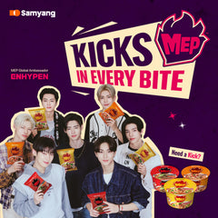 Close-up of chewy Samyang MEP noodles showing authentic texture.