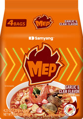 Samyang MEP garlic-clam ramen pack highlighting bold garlic and seafood flavors for a savory meal