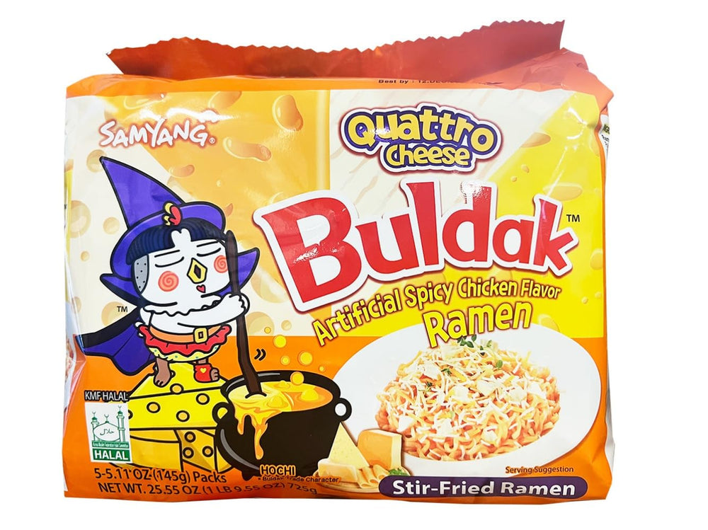 Samyang Quattro Cheese Buldak ramen pack: bold flavor to elevate weeknight dinners.