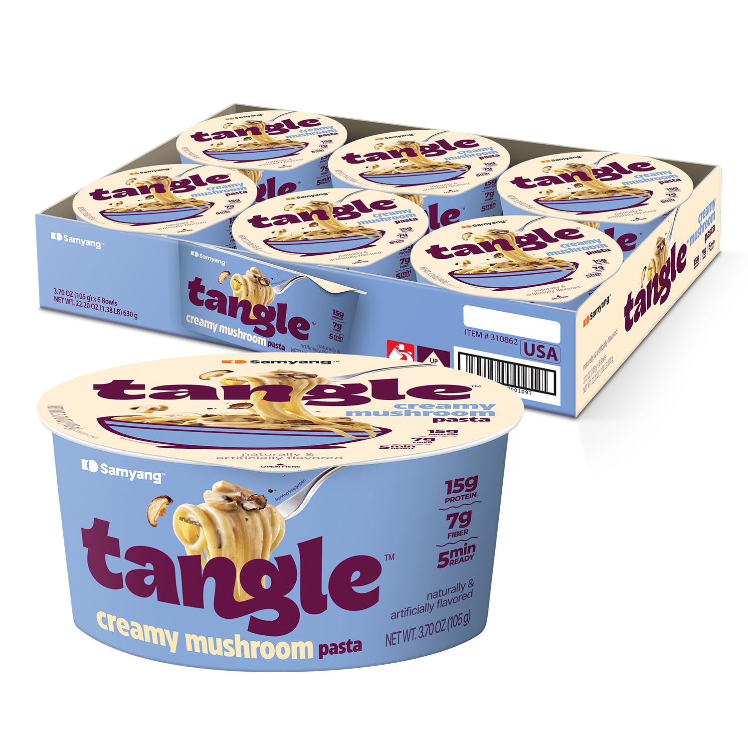Samyang Tangle creamy mushroom linguine with truffle—rich umami for a gourmet meal.