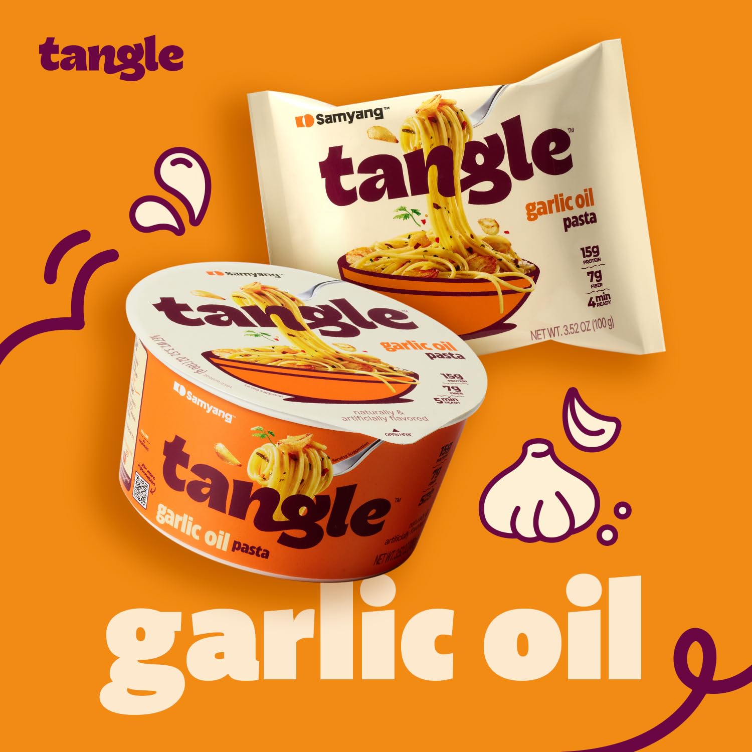 Samyang Tangle garlic oil linguine ready to serve for quick, restaurant-inspired dinners