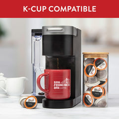 San Francisco Bay caramel pods Keurig compatibility close-up shows easy single-serve brewing.