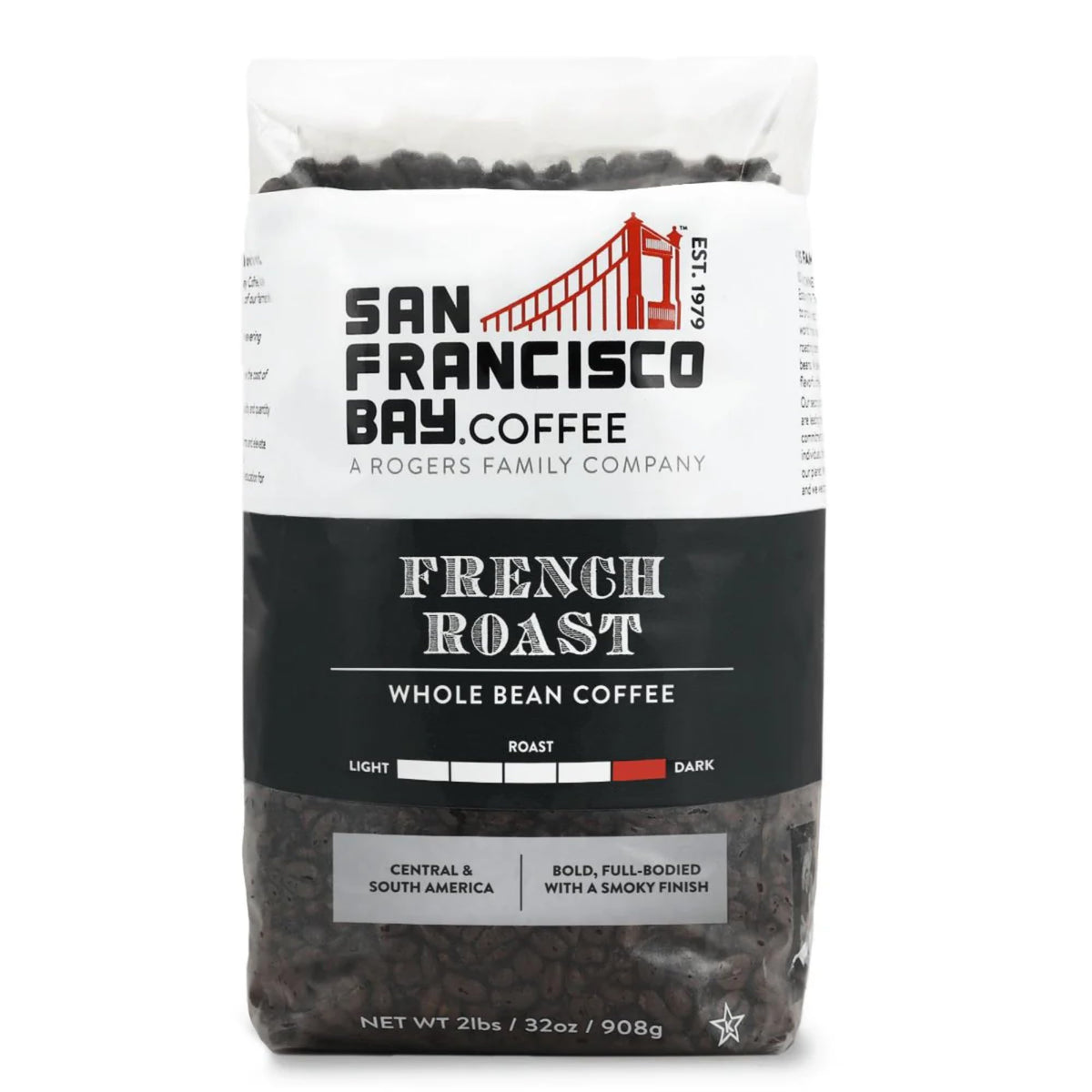San Francisco Bay Dark Roast bag showing bold aroma and rich flavor profile