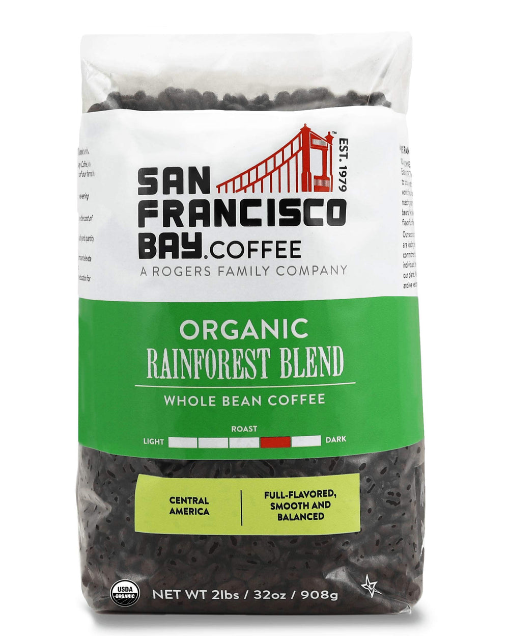 San Francisco Bay Rainforest Blend bag with label, delivering a smooth, balanced morning brew.