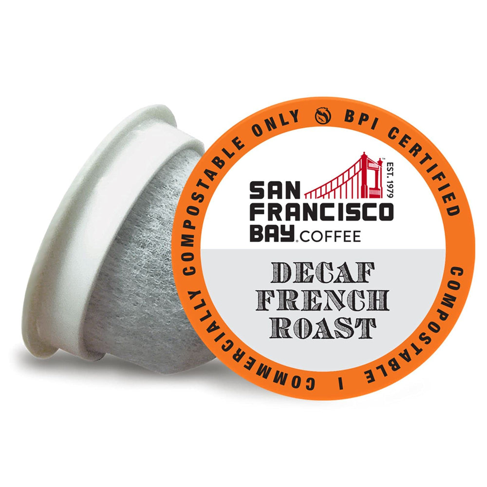 San Francisco Bay compostable pods for decaf French Roast with rich flavor.