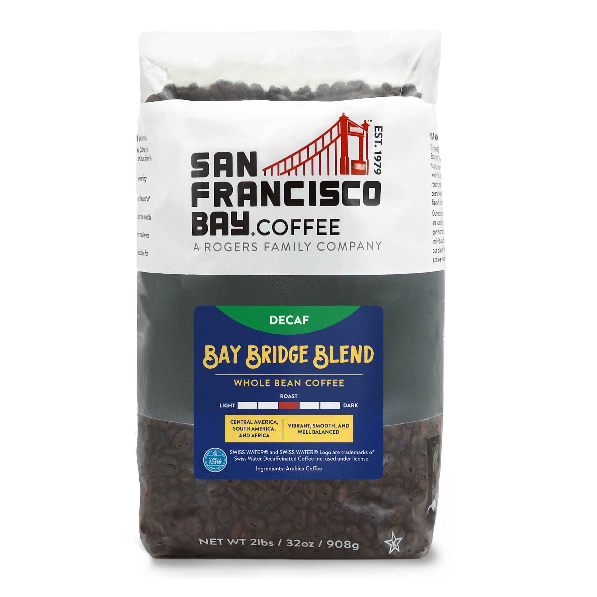 San Francisco Bay Bay Bridge Decaf 2lb bag shows smooth, balanced flavor for mornings