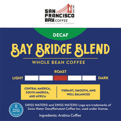 San Francisco Bay Bay Bridge Decaf ground coffee ready for quick brew