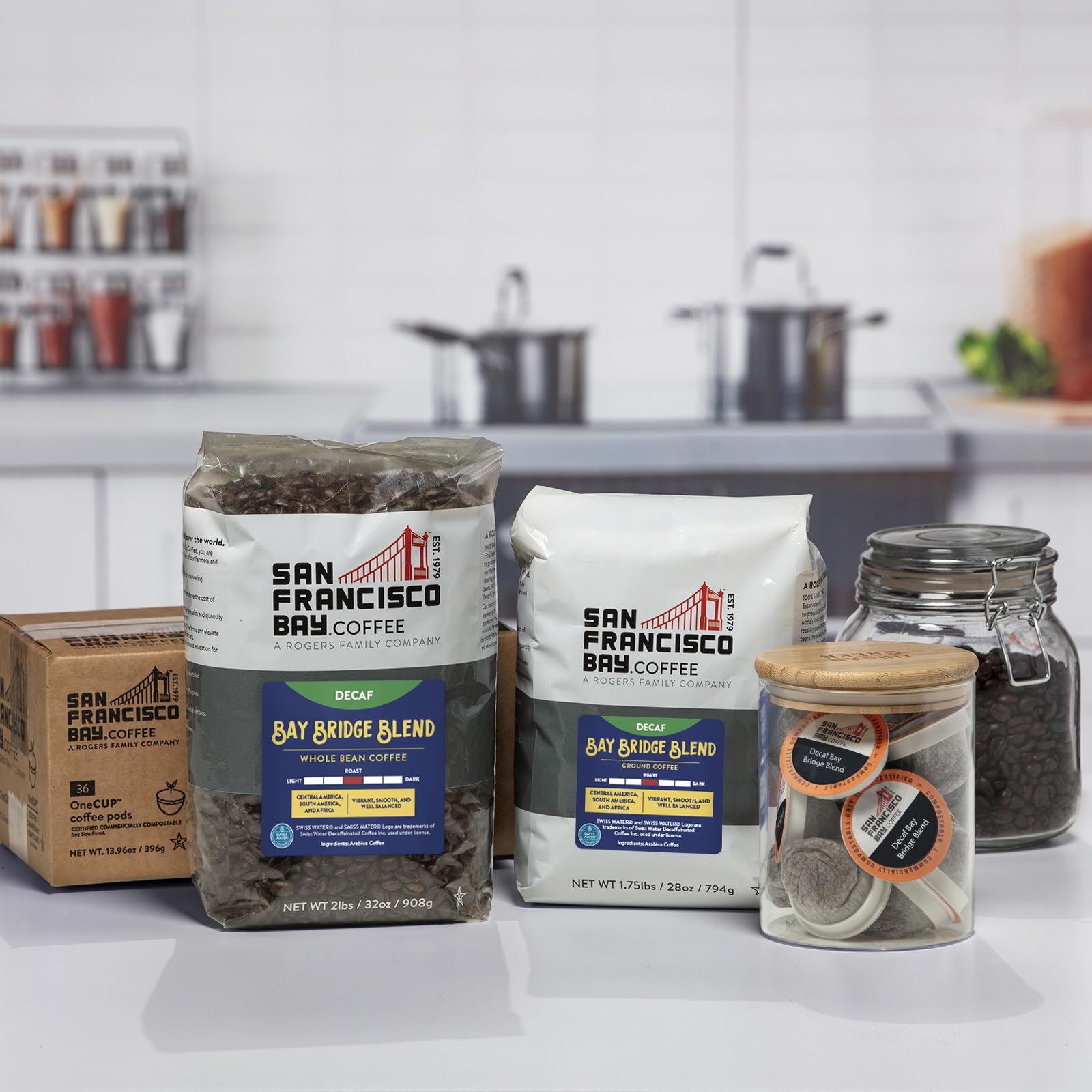 San Francisco Bay Bay Bridge Decaf green packaging supports sustainable practices