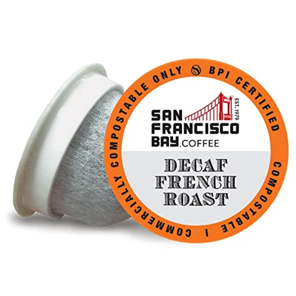 San Francisco Bay decaf French Roast pods 120ct for easy, flavorful caffeine-free mornings.