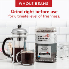 San Francisco Bay decaf French Roast pour reveals aroma and flavor.