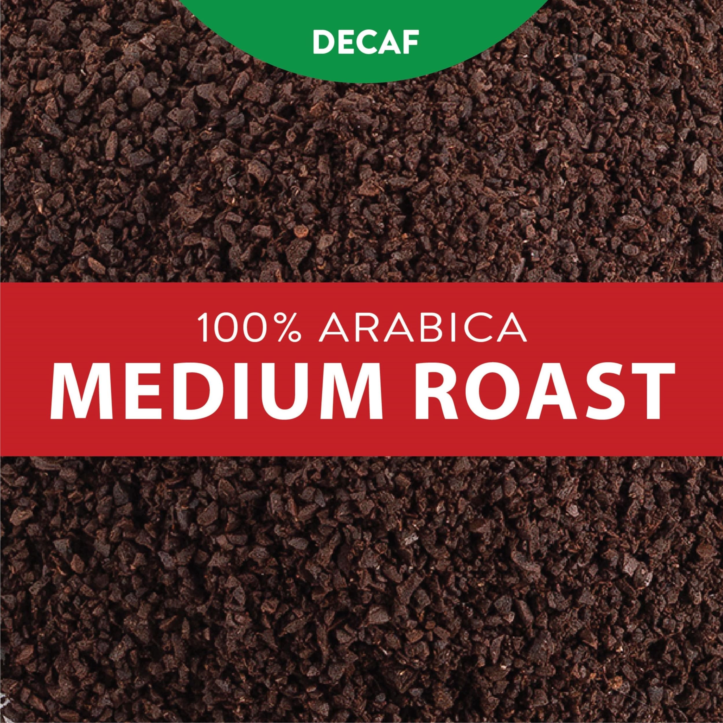 San Francisco Bay Decaf Gourmet Blend pack beside glass inviting flavor.