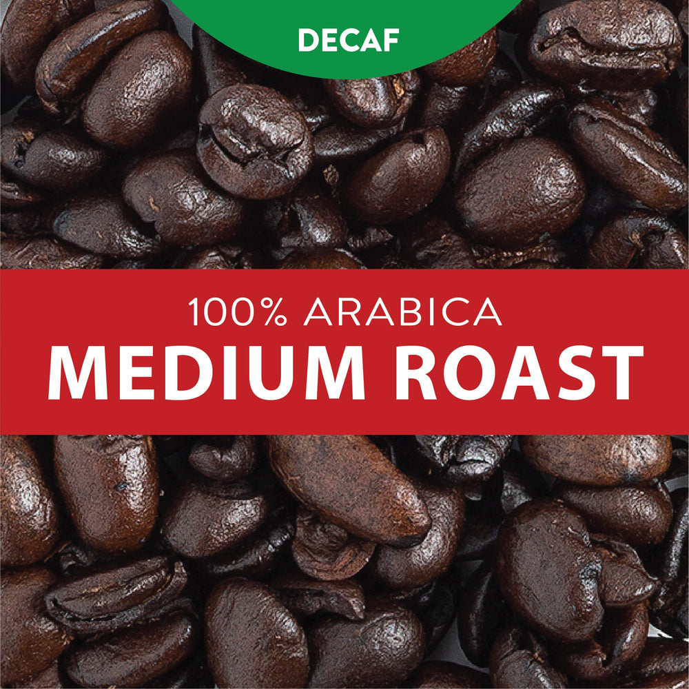 Close-up of packaging for SF Bay Decaf Gourmet Blend for easy storage.