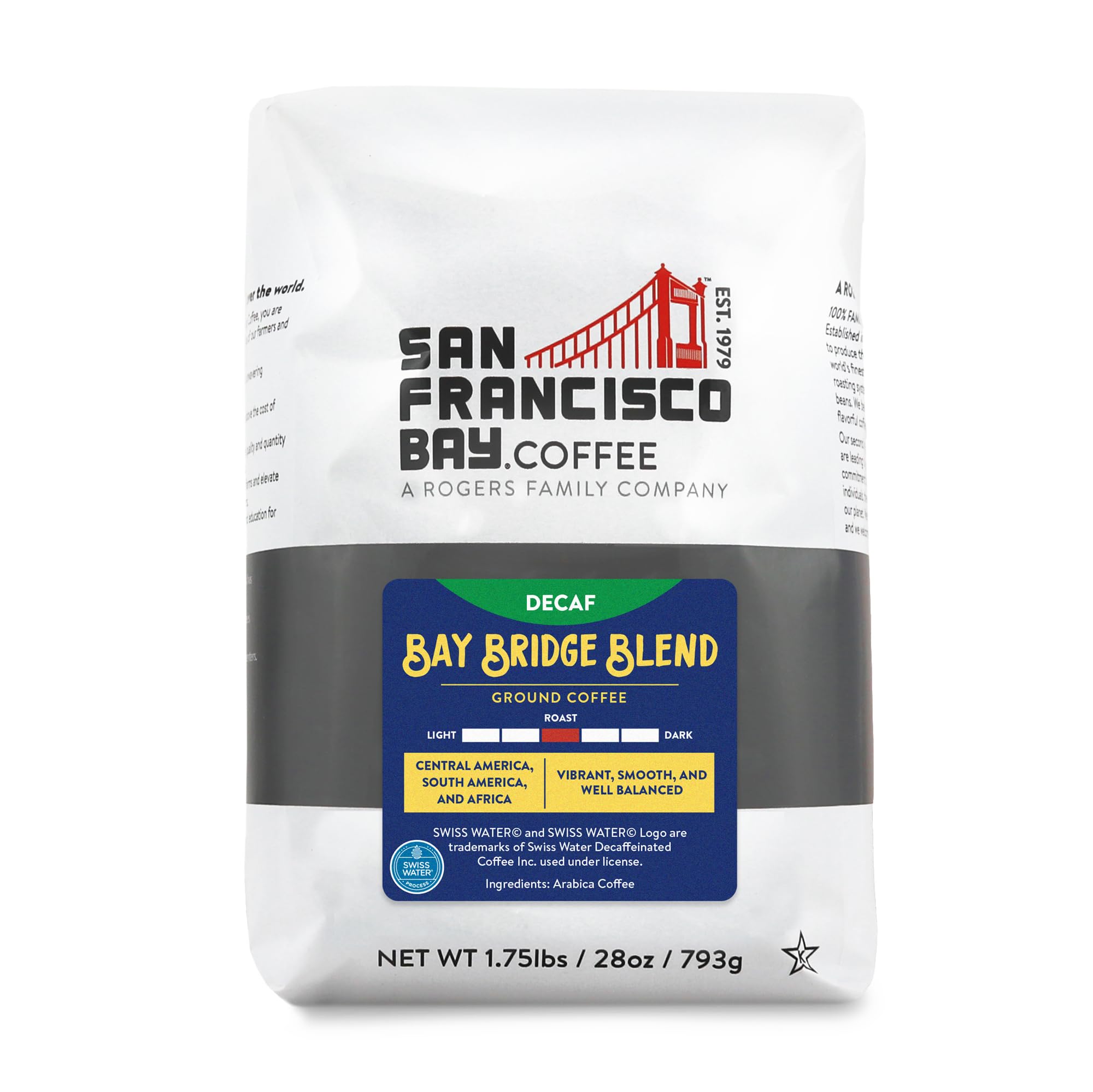San Francisco Bay Bay Bridge Blend bag front, smooth medium roast for balanced mornings.