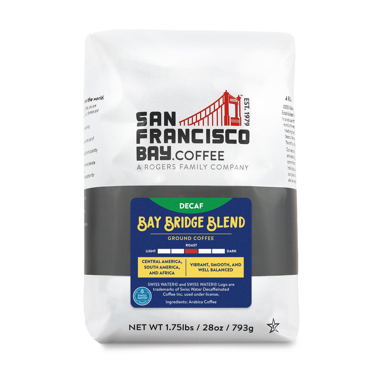 San Francisco Bay Bay Bridge Blend bag front, smooth medium roast for balanced mornings.