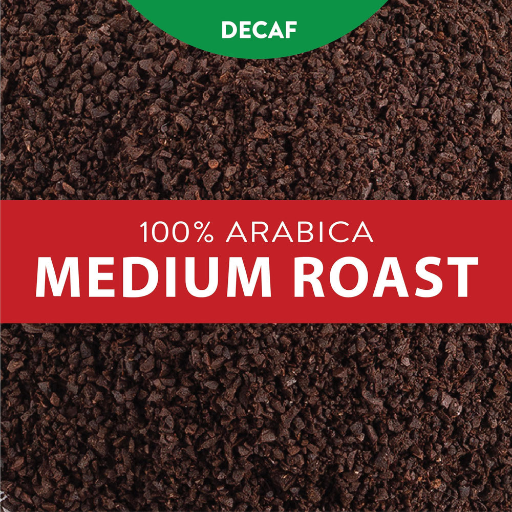 San Francisco Bay Bay Bridge Blend label closeup, Swiss Water decaf uses no chemicals.