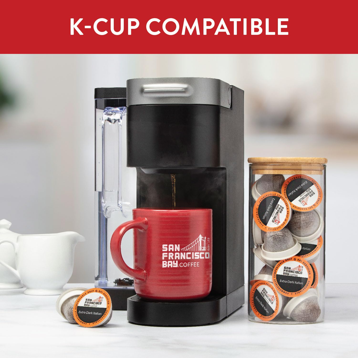 San Francisco Bay Keurig 2.0 compatible pods for quick, convenient single-serve coffee.