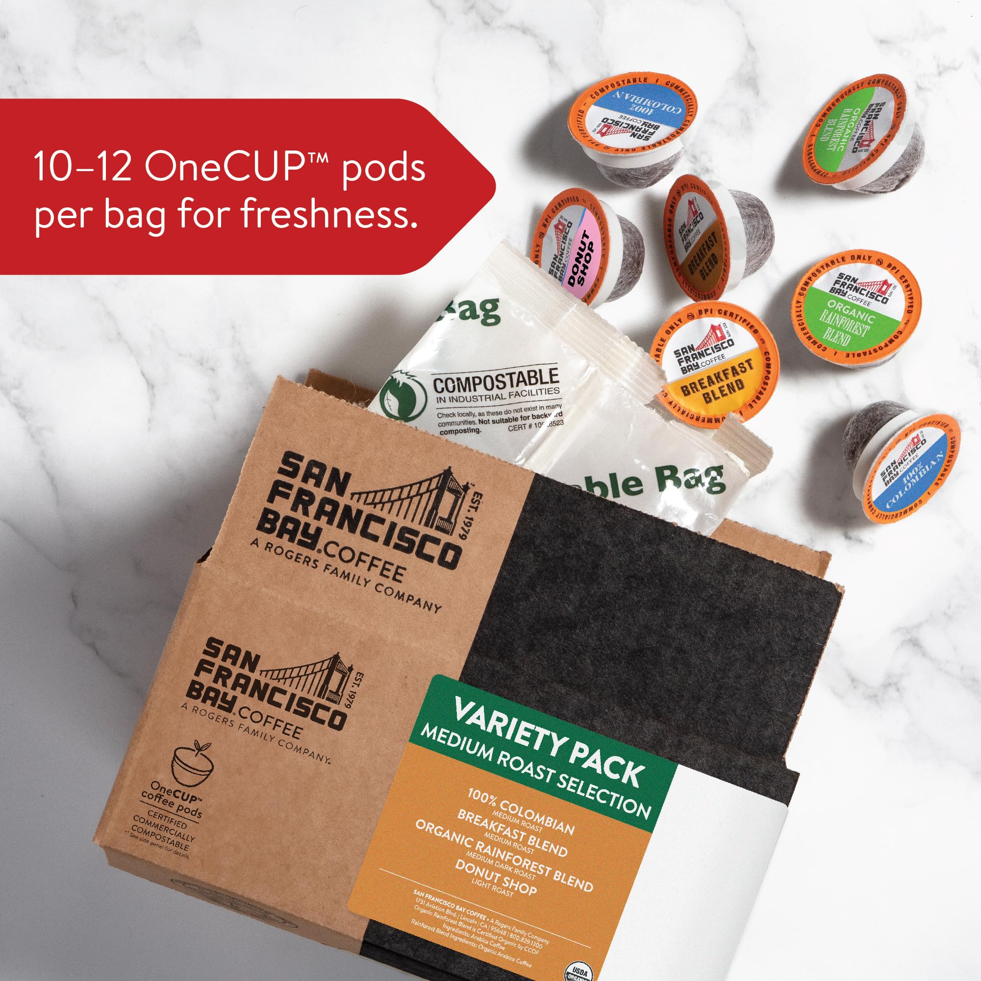 SAN FRANCISCO BAY OneCup pod compatible with Keurig machines for easy brewing.