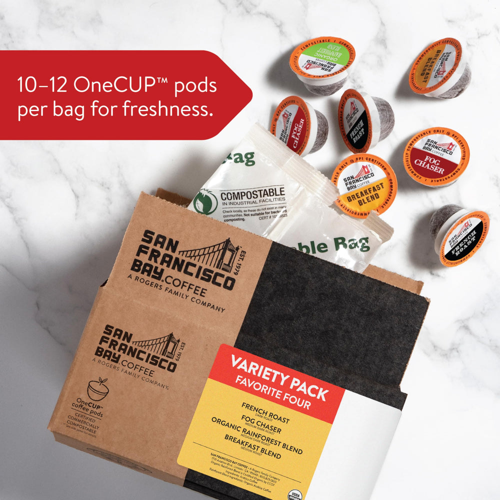 San Francisco Bay Organic Rainforest Blend pod highlighting sustainable sourcing