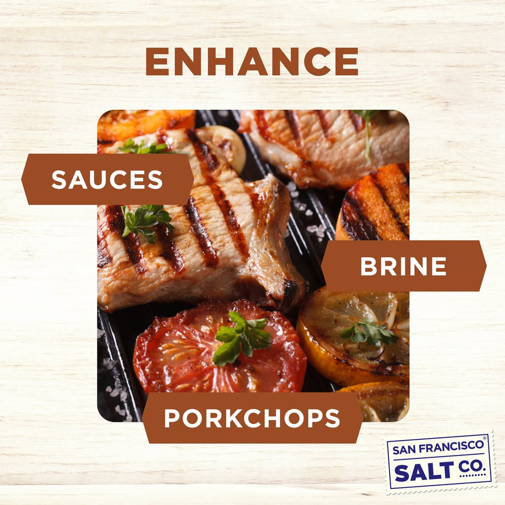 San Francisco Salt Company Alderwood Smoked Sea Salt on a finished steak dish.