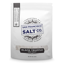 San Francisco Salt Company Italian Black Truffle Salt pouch closeup showing premium aroma.
