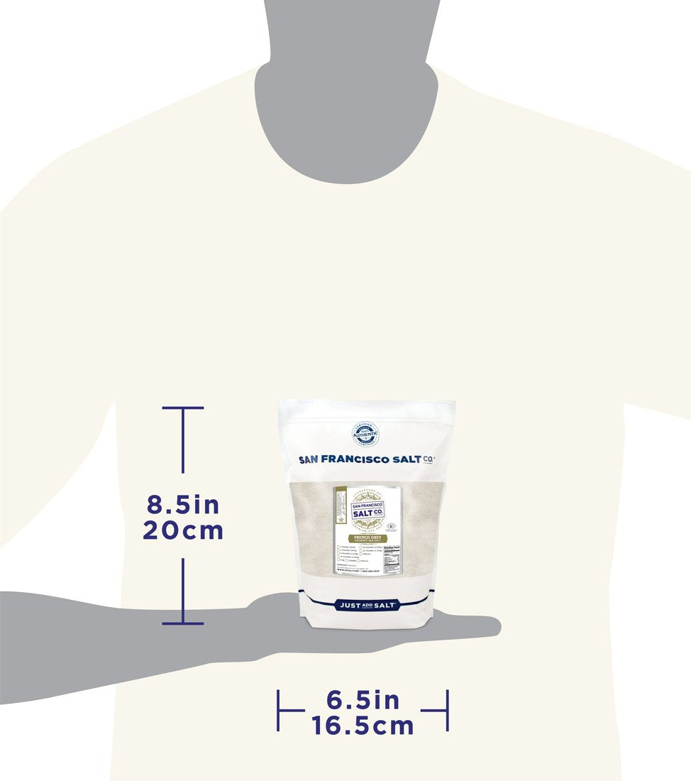 San Francisco Salt Co French Grey Sea Salt packaged in USA facility.