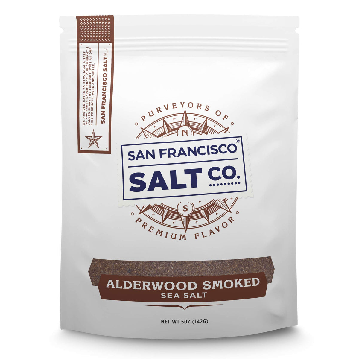 San Francisco Salt Company Alderwood smoked sea salt enhances seafood with clean campfire aroma.