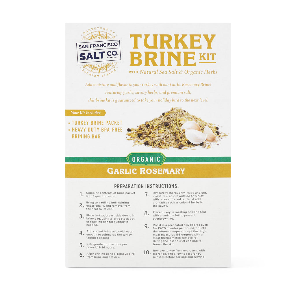 San Francisco Salt Company organic certification and Kosher status on the turkey brine kit.