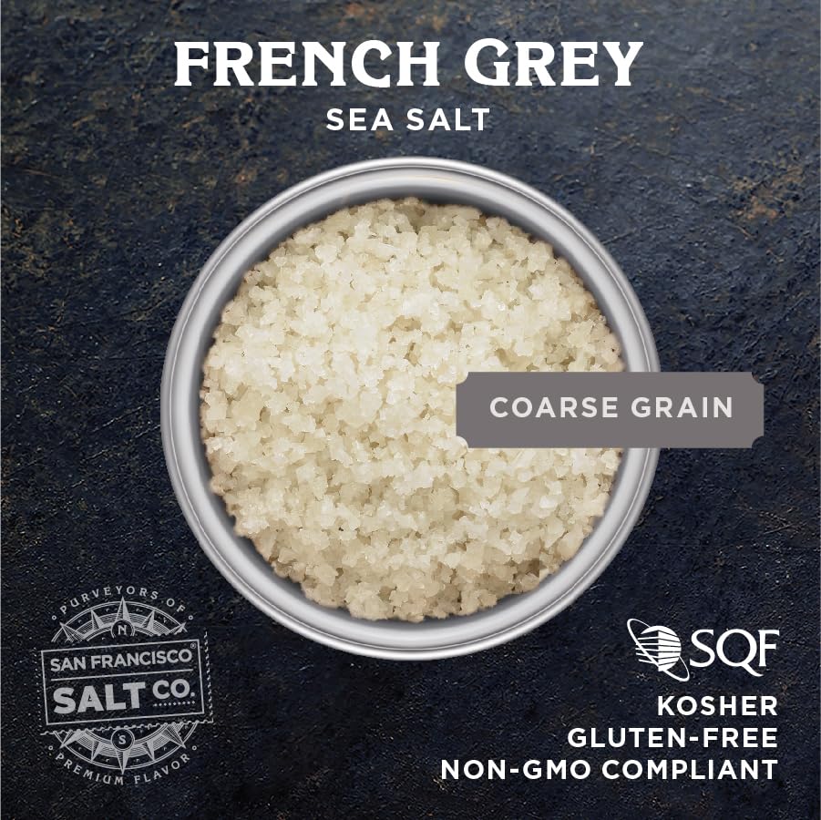 Close-up of coarse grain French Grey Salt texture for seasoning.