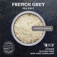 Close-up of coarse grain French Grey Salt texture for seasoning.