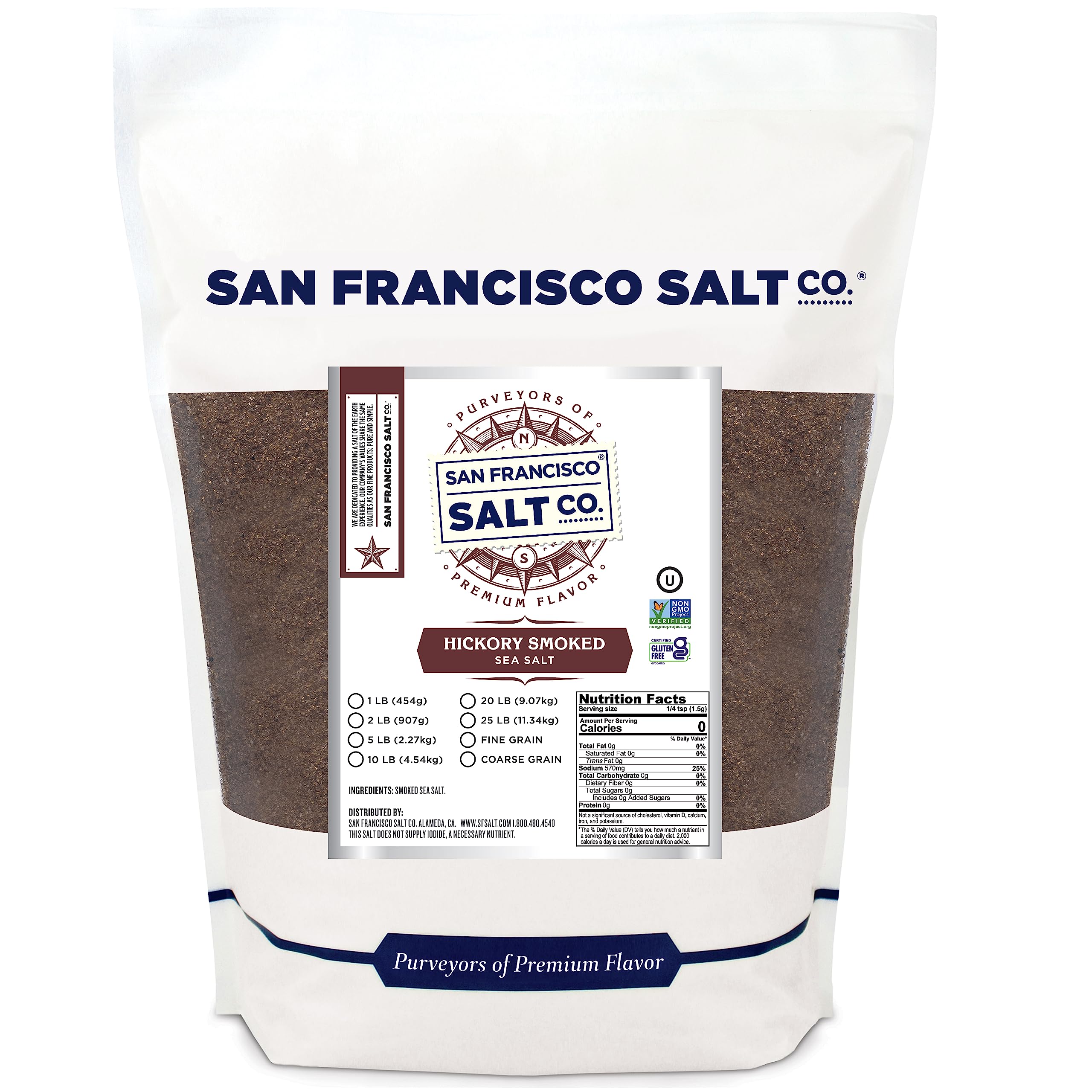 San Francisco Salt Company Hickory Smoked Sea Salt 2 lb bag, fine-grain for easy seasoning