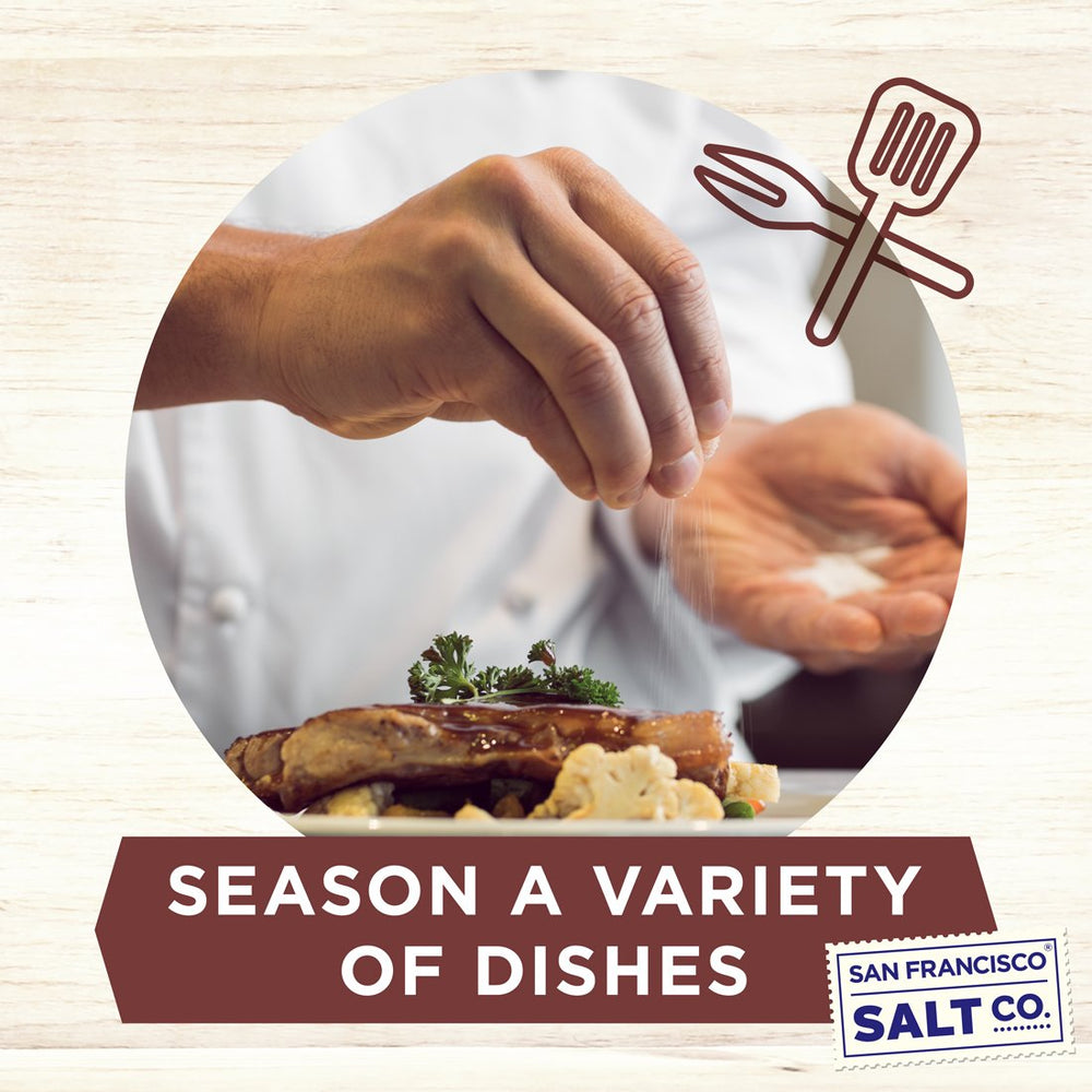 San Francisco Salt Company Hickory Smoked Sea Salt jar shows premium texture for seasoned dishes