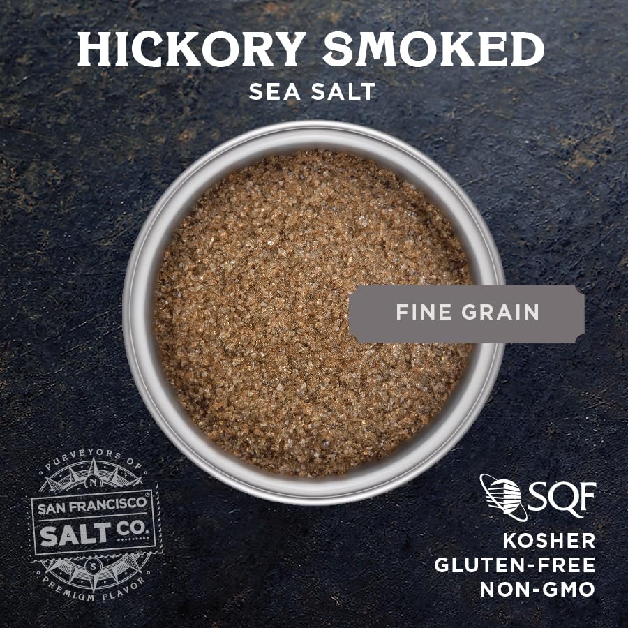 San Francisco Salt Company Hickory Smoked Sea Salt wood smoke close-up for grilling aroma