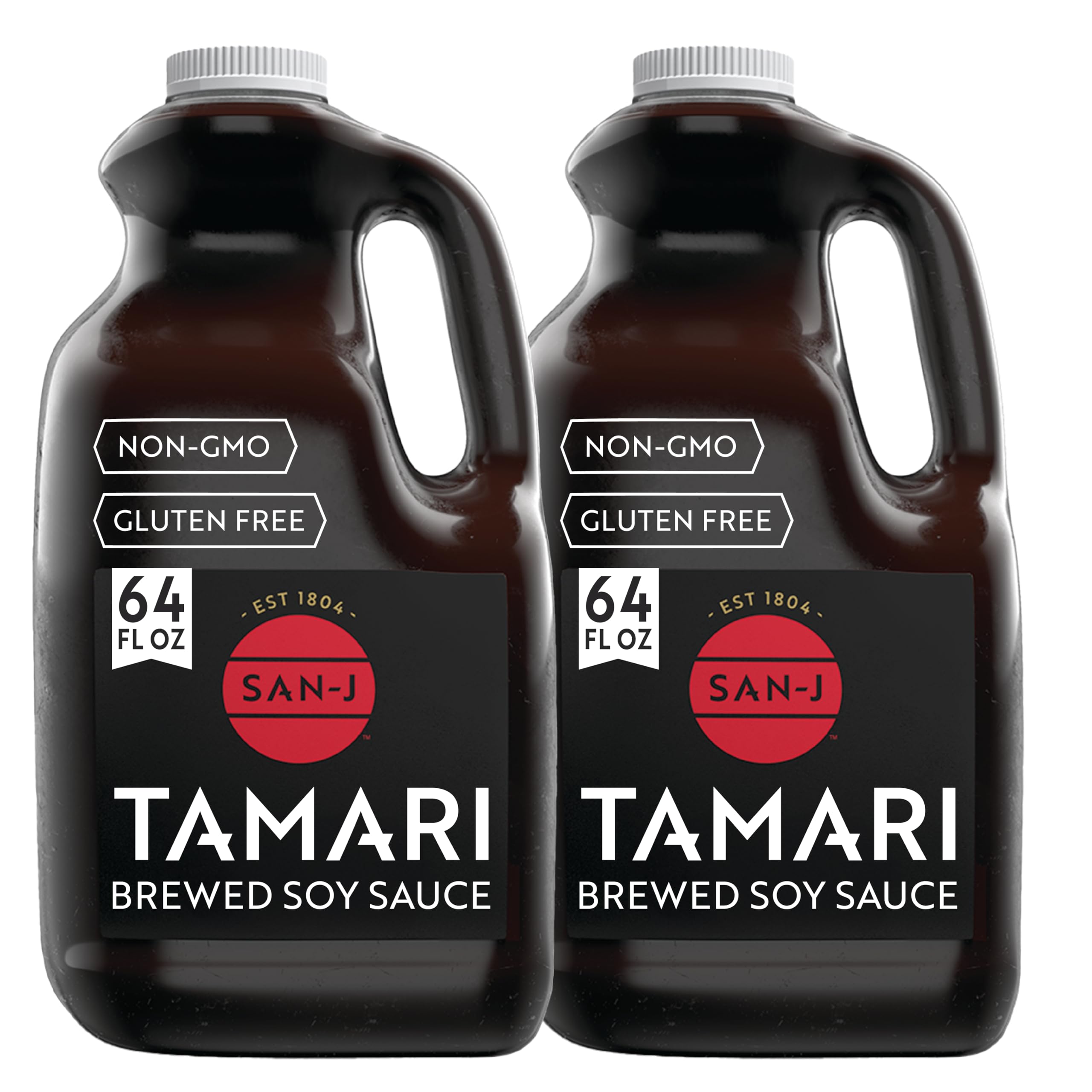 San-J gluten-free tamari 64oz bottle ready for marinades and stir-fries.