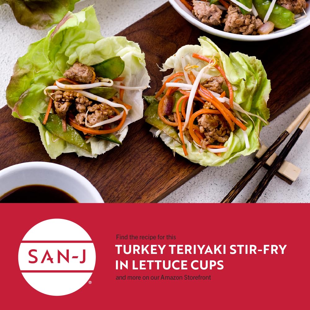 San-J gluten-free teriyaki sauce pouring smoothly on pan