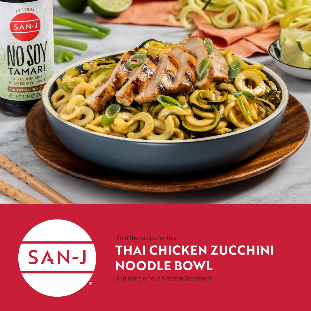 San-J No Soy Tamari dipping plate enhances seafood and vegetables.