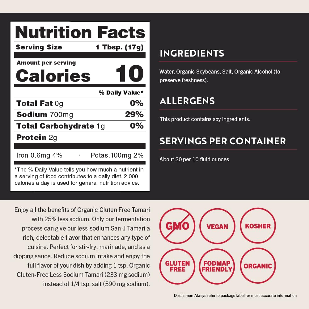 San-J Organic Gluten Free Tamari pour highlights a rich, aromatic flavor ideal for stir-fries