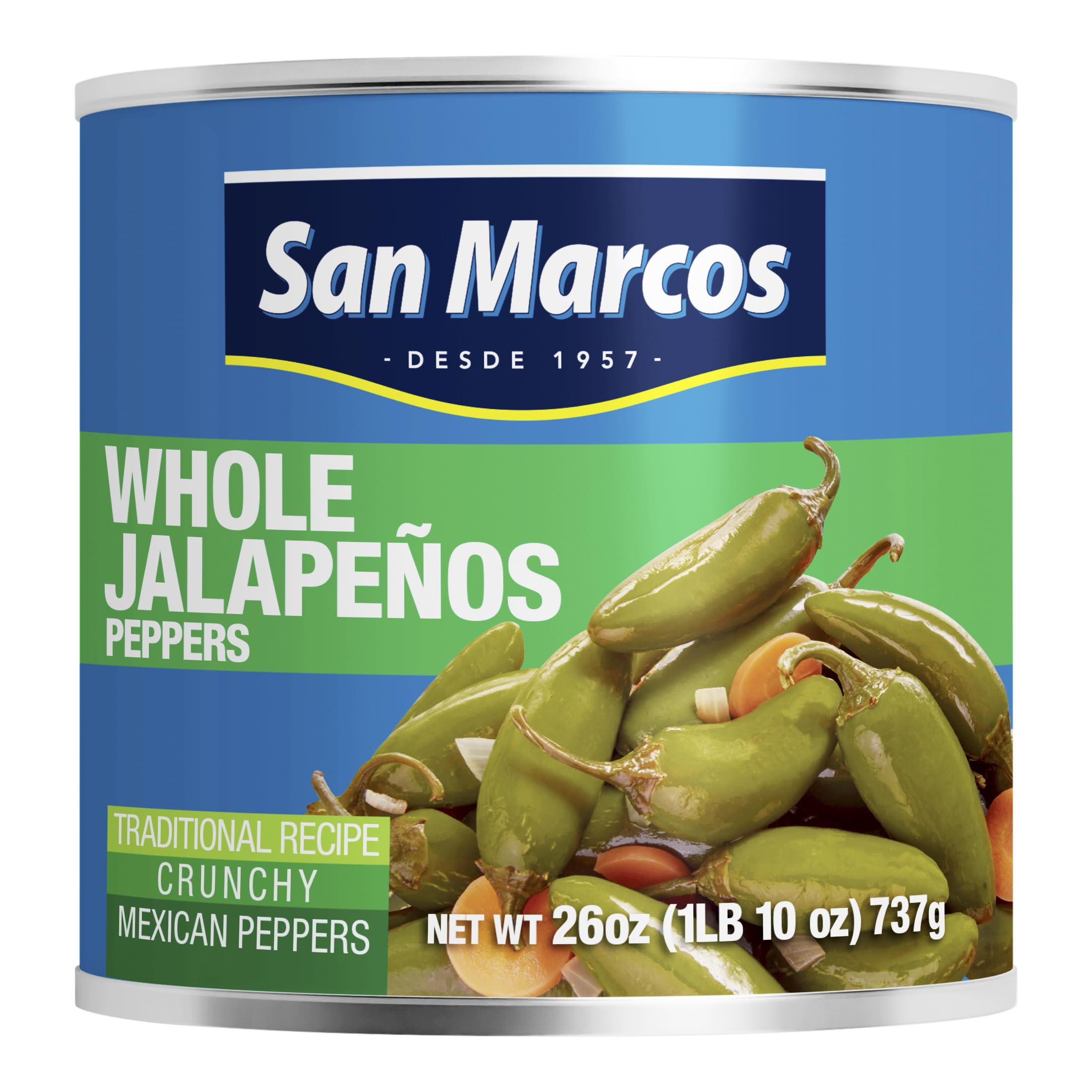 San Marcos whole jalapeño peppers in a jar for easy nachos.