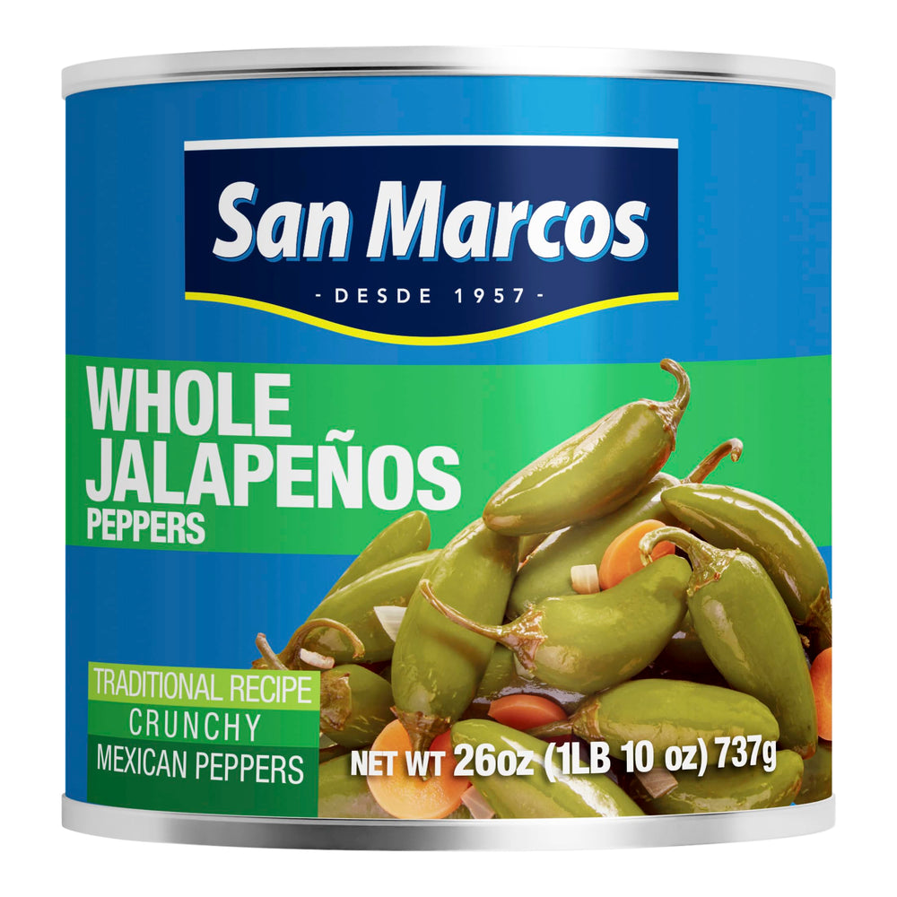 San Marcos whole jalapeño peppers in a jar for easy nachos.