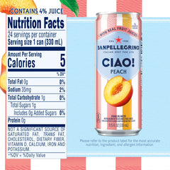 San Pellegrino CIAO Peach Citrus juice blend portrait, ideal for pairing with light meals.