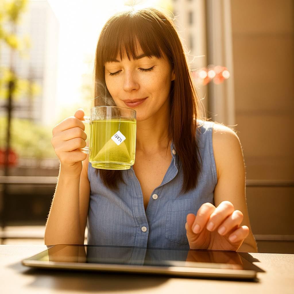 Sana Himalayan Tartary Buckwheat Tea brewed cup delivers warm, toasty comfort.