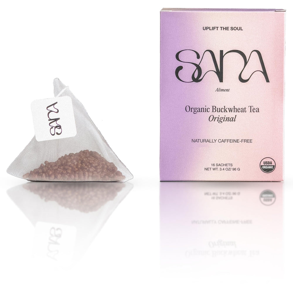 Sana Himalayan Tartary Buckwheat Tea shelf-friendly packaging for easy storage.
