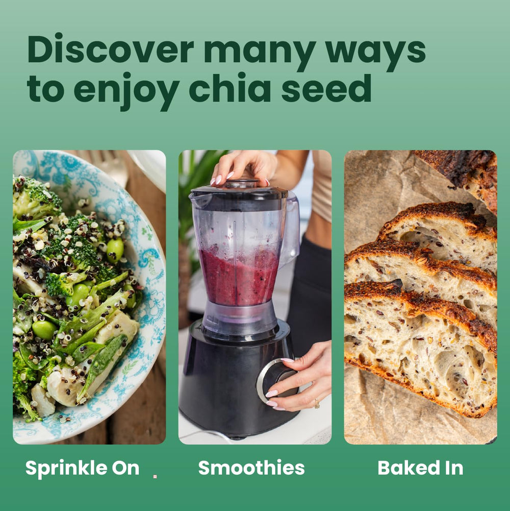 Sanar Naturals chia seeds for baking, adding fiber and omega-3 to recipes