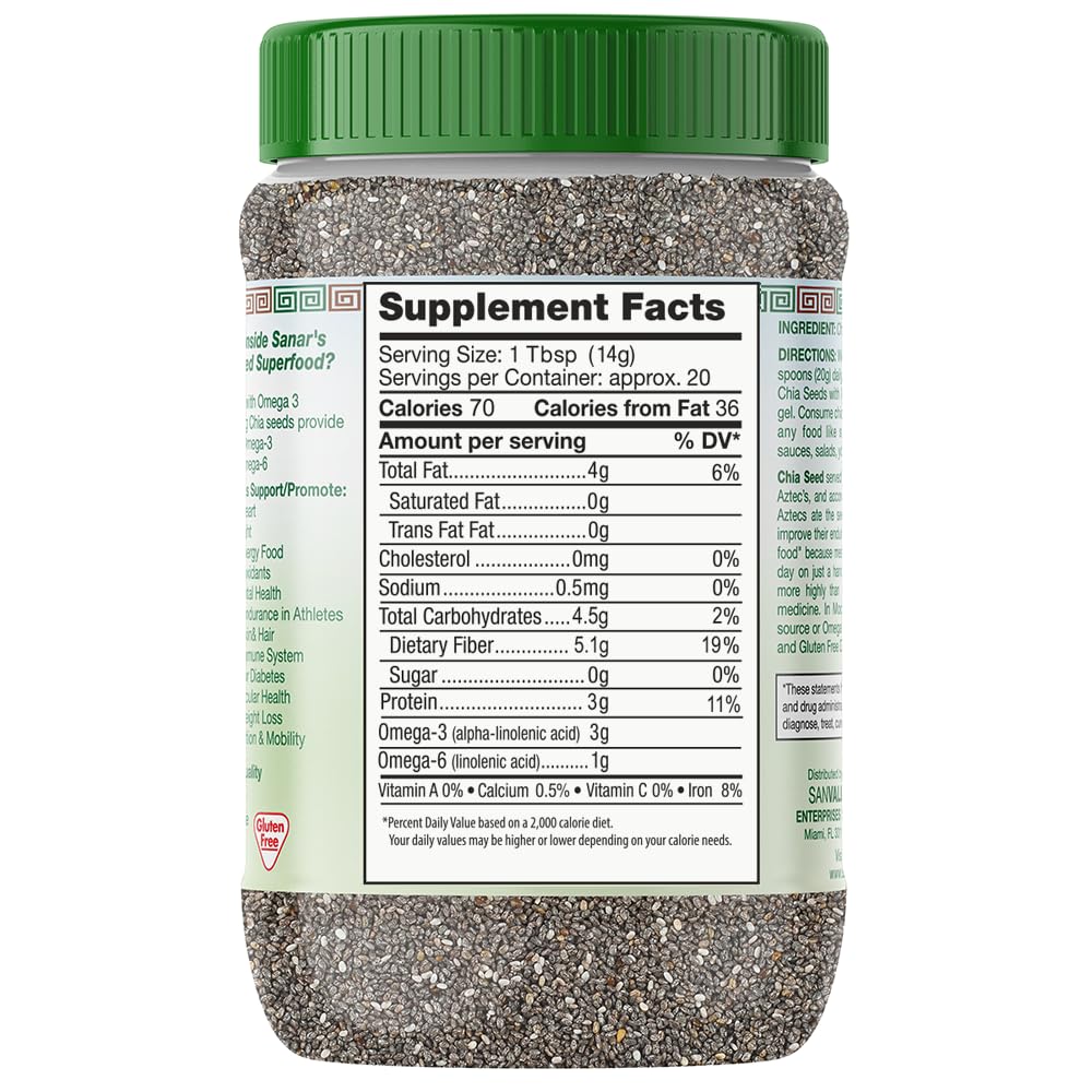 Sanar Naturals chia seeds bulk with scoop to easily add fiber and plant protein