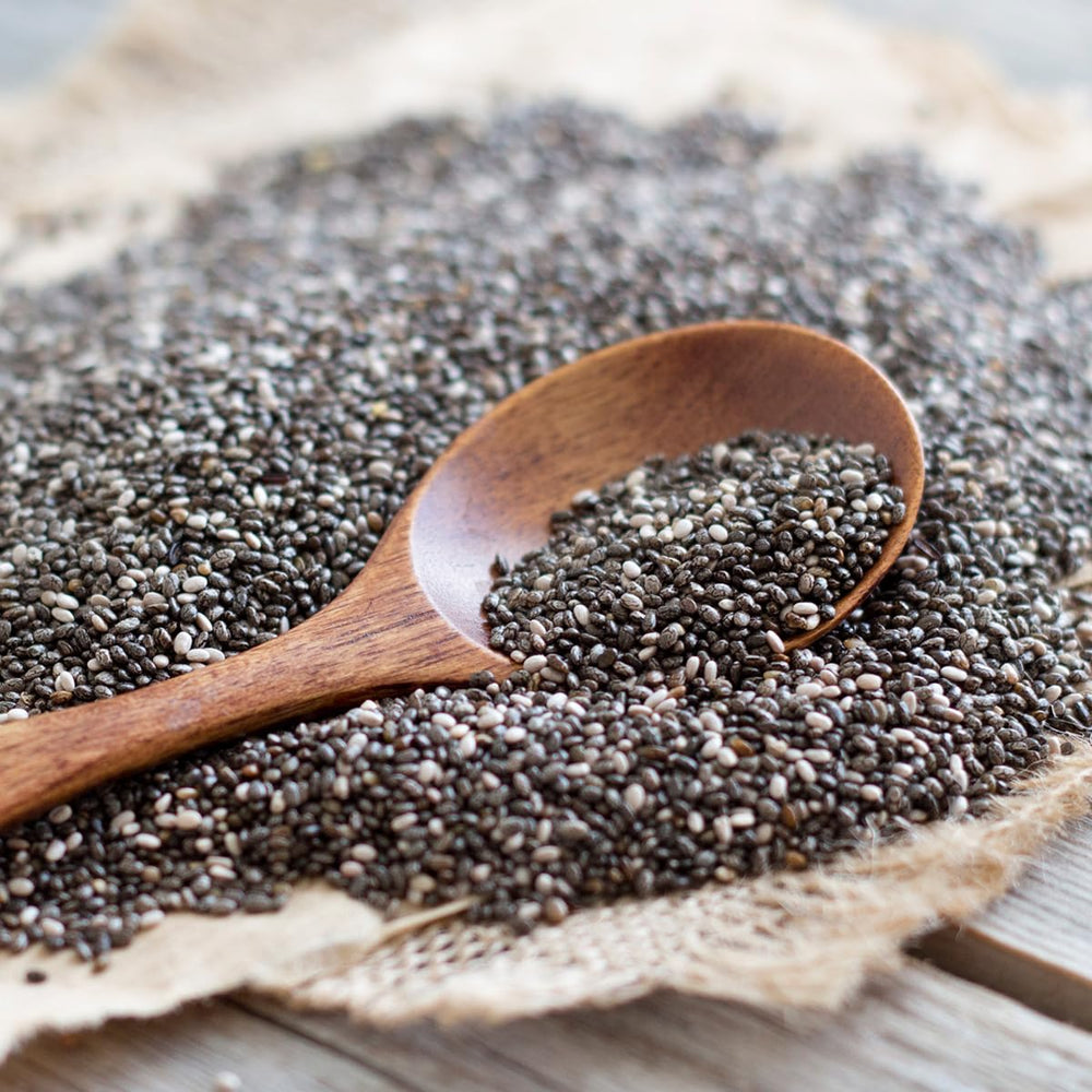 Sanar Naturals chia seeds on shelf packaging for raw, gluten-free, non-GMO bulk